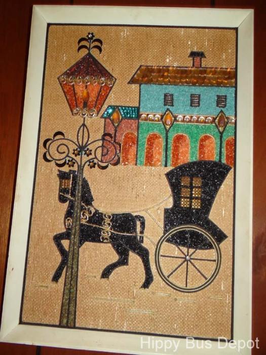Gravel Art Wall Hanging with Horse and Carriage
