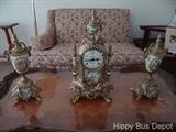 1890's Franz Hermle German Gilt Bronze & Porcelain clock & Pair Side Sconces (recently restored $185 on the repair)