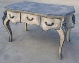 ornate painted writing desk with fancy ormolu cherubs and trimming