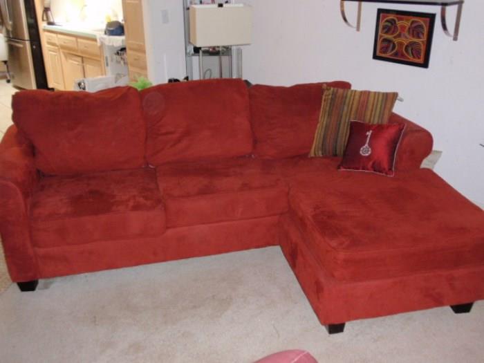 Red Microfiber L-Shape Sofa