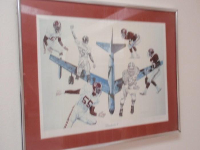 Framed 25x30, signed by renowned artist Steve R. Skipper numbered print, # 9, "Linebacker II, in Memory of Captain Robert Thomas, father of Derrick Thomas # 55 University of Alabama, Butkis award winner 1988, Kansas City Chiefs # 58, NFL Hall of Fame