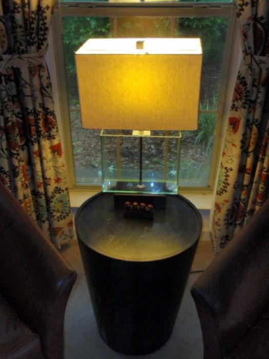 Drum Table & Open Glass Display Lamp