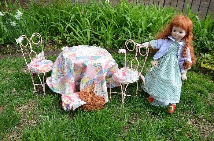 Perfect garden party table & chair set. Suitable for 18" American Girl dolls. Pretty in pink!