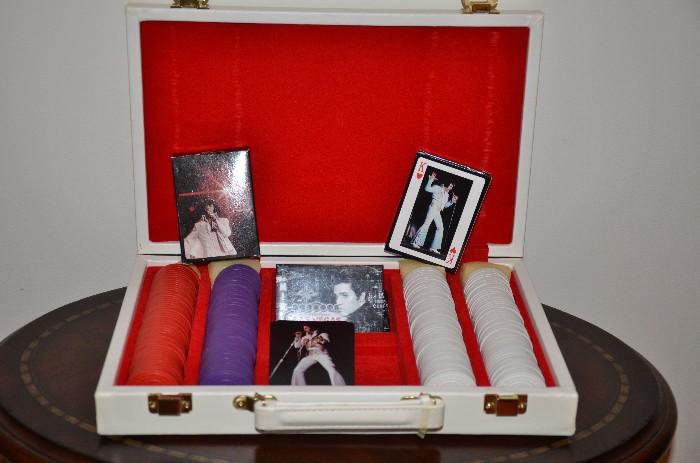 Couldn't resist listing this Elvis in Las Vegas poker set in its own white leather case. For his fans.