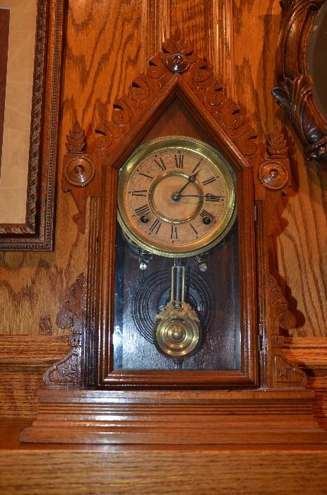 E. Ingraham & Company, Bristol, CT "Cadet" shelf clock. 8 day stike time and movement. Needs repair. New glass. Beautifully refinished walnut case. Listening to the tick reminds one of sitting in grandmothers kitchen the heart of the house. Listed in their catelogue dated 1881. $90.00