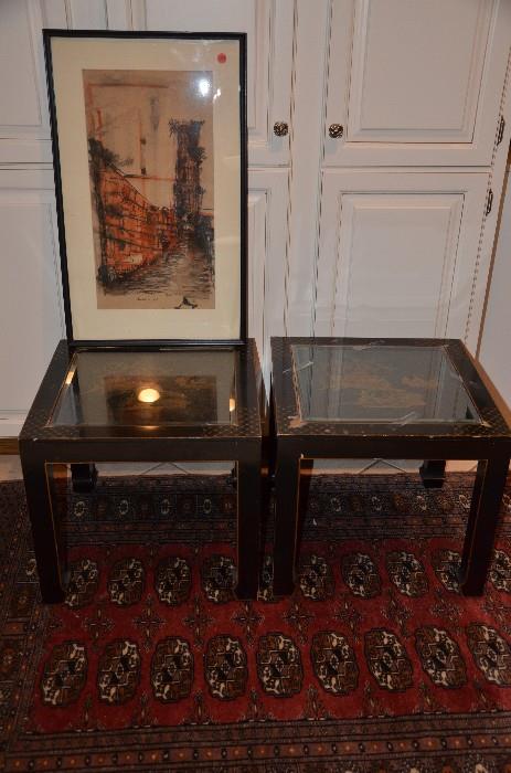 2 Chinese tables. One in poor condition but will only sell both together. $50 for the pair. Lovely watercolor believed to be by Brian Lord An American painter Sunday's price. $40.