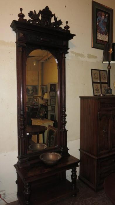 19th c Highly carved detailed Pier Mirror