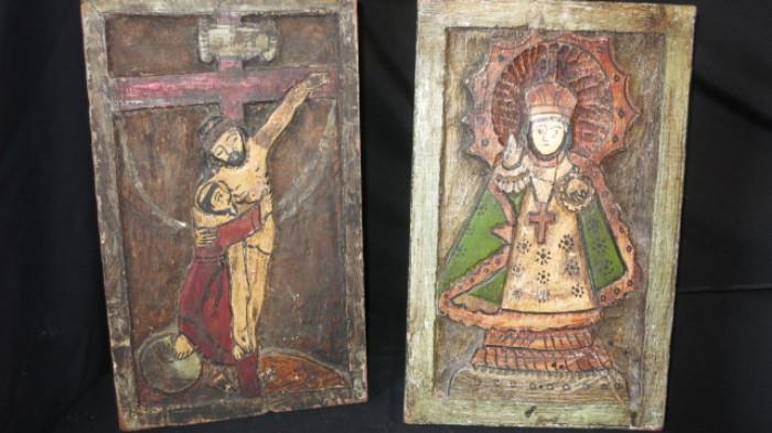 20th c Hand Carved Mexican Religious Panels