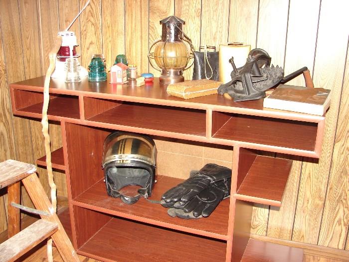 Antiques and Motorcycle helmet and gloves
