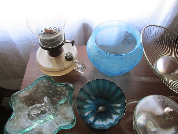 hand blown glass, oil lamps