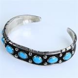 Estate sterling silver turquoise cuff bracelet signed "John D Hawks": 2 3/8" inner diameter, 23.9 gms gross weight