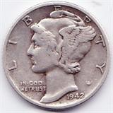 1942/1-D U.S. Mercury dime graded very fine