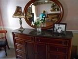 Marble top dresser, two matching nightstands also