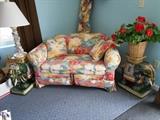 beautiful loveseat/sleep sofa with matching window treatments
