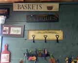 Antiques, baskets, apples signs, Hook board for keys, or clothing