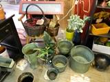 Metal buckets, planters, urns