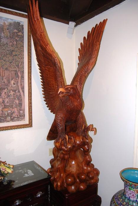 PAIR OF 7'  TALL CARVED EAGLES BY BALI ARTIST: KARSA       ASKING: $7000