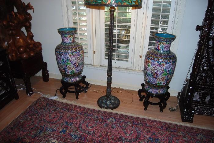 PAIR OF CLOISONNE VASES 32" TALL NOT INCLUDING STANDS  - ASKING:  $5000