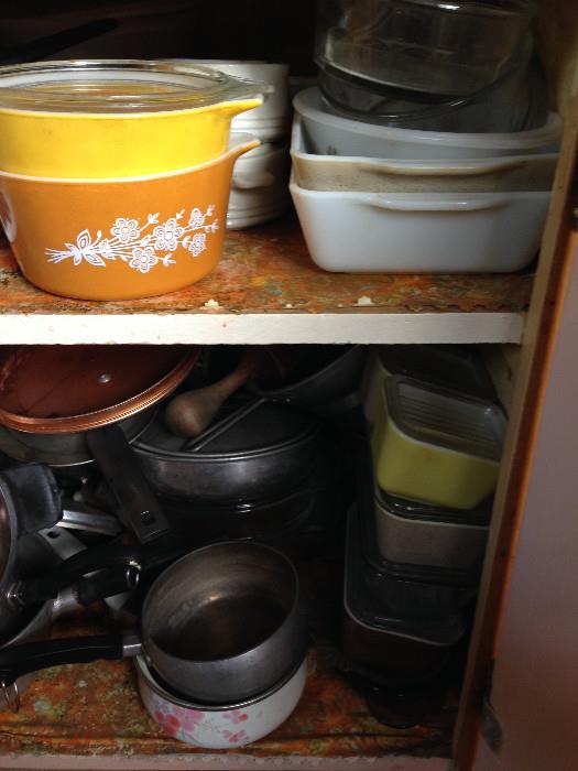 pyrex and pots and pans