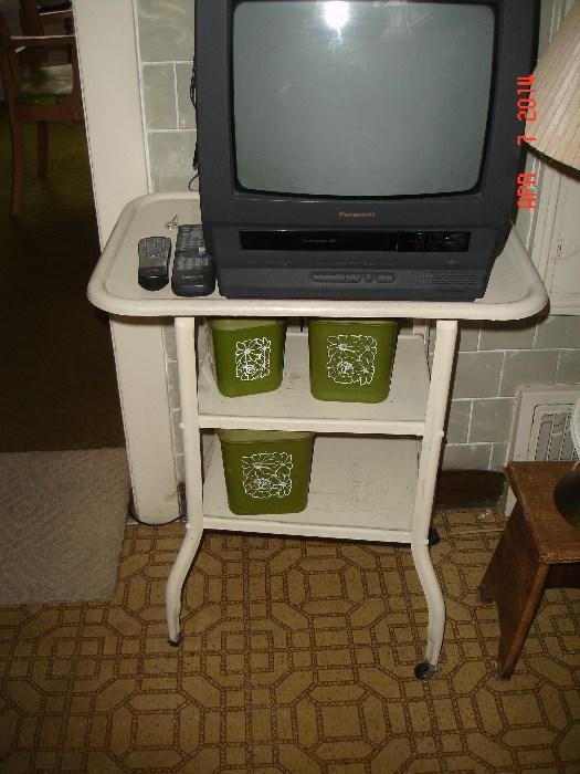 rolling kitchen cart, tv with vcr included