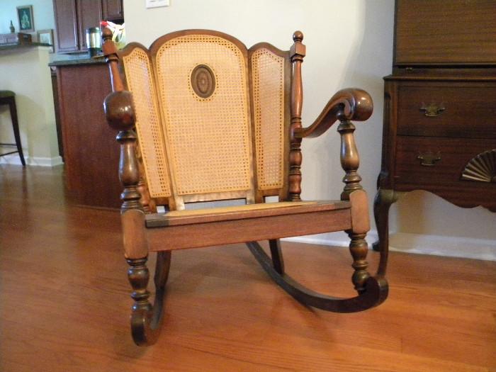 Antique Caned Wingback Rocker