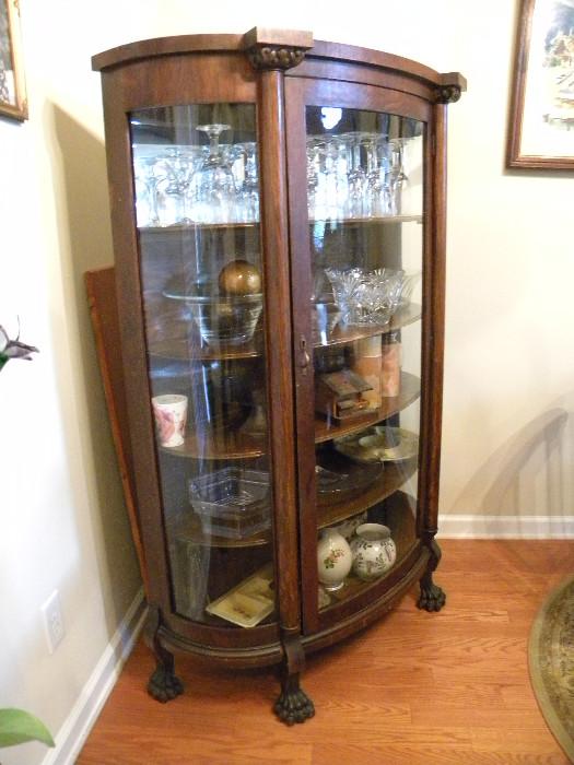 Curved Glass Curio with Claw Feet