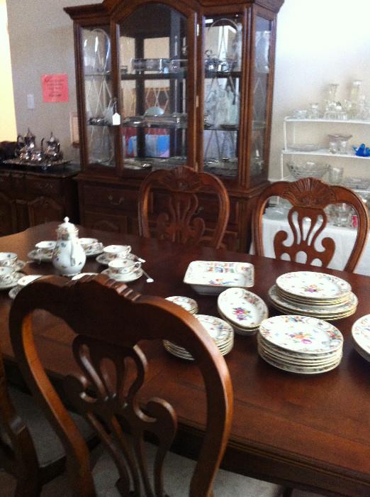              lovely dining table, server, & china cabinet