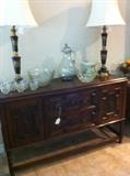  antique barley twist buffet/ punch bowl set/  matching lamps
