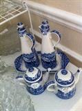                                blue & white serving set