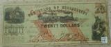 1862 $20.00 State Of Mississippi Note
