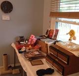 VHS Tapes and storage boxes, Cat Toys and blankets, Cassette Tapes, Earrings, Frames