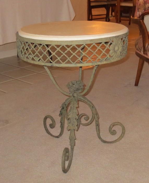 Vintage French marble top iron table with rose accents