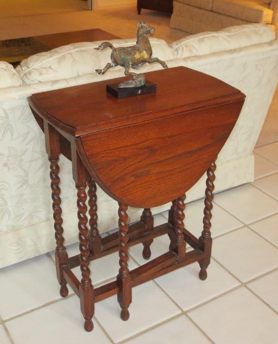 Unusual antique folding gateleg oak side table