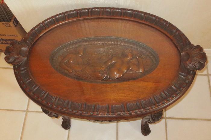 Stunning carved vintage French glass tray top table