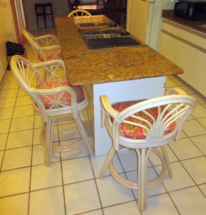 Set of four swivel rattan bar stools in wonderful condition