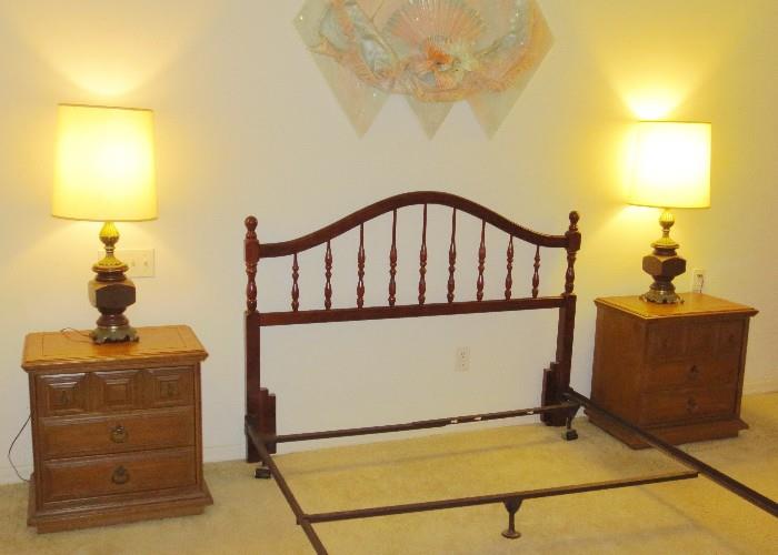 Pair Stanley bedside tables and bed frame with lamps