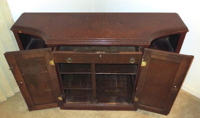 Vintage oak cabinet bookcase combination with quarter sawn top. Has veneer issues.