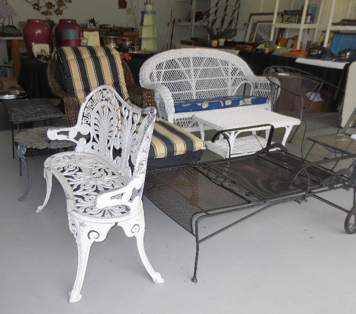 Fine outdoor white iron porch bench and more iron furniture