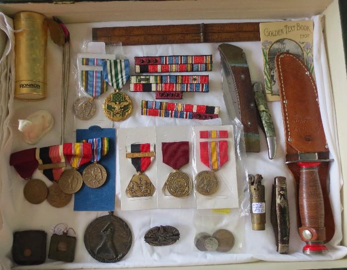 U.S. Navy medals and old pen knives