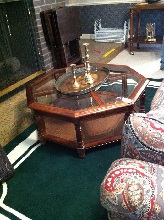                   octagonal glass-top coffee table