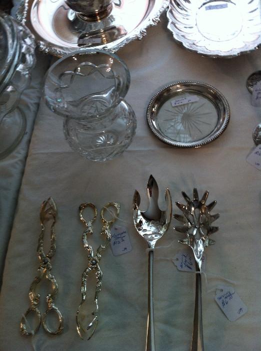           large selection of silver plate serving pieces
