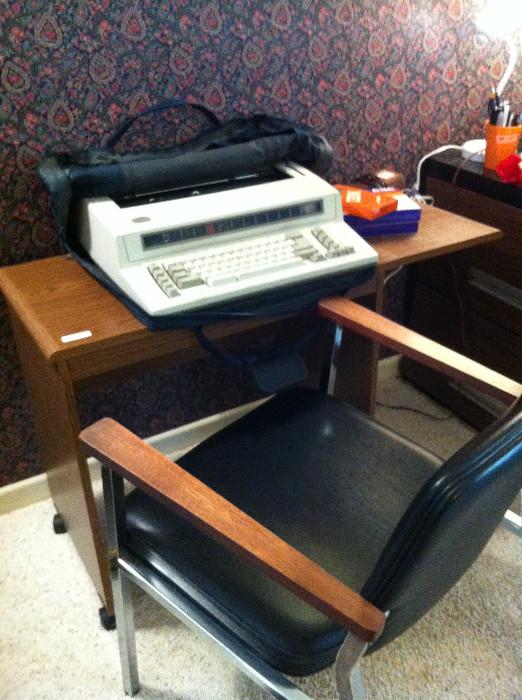        typewriter, typewriter stand, & office chair