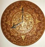 Very interesting Aztec-motif battery-operated clock!   It's showing 8 O'CLOCK - SALE OPENING SATURDAY!