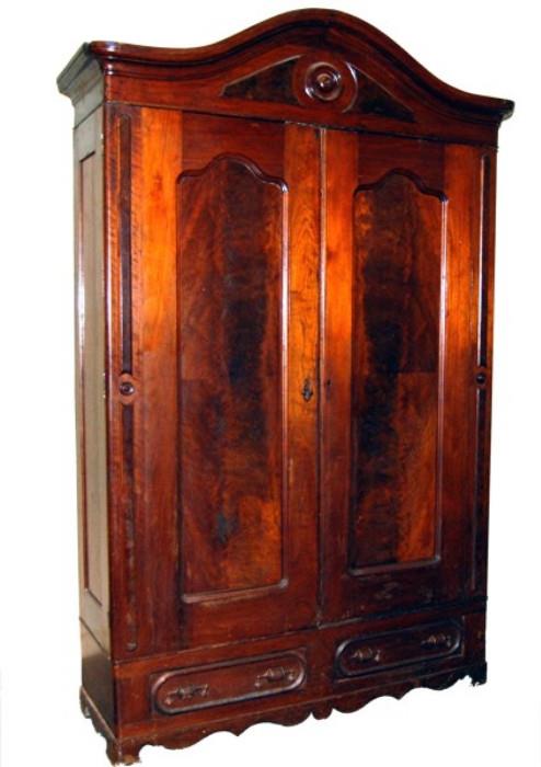 Walnut Victorian Double Door Armoire  -  c. 1860