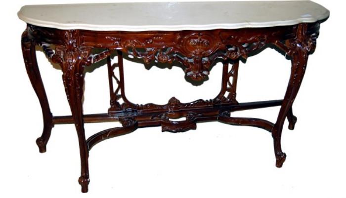 Carved Marble Top Console Table