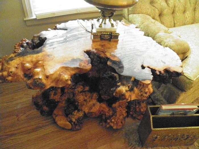 OLD GROWTH BURL WOOD TABLE.  1 OF 4