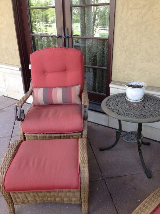 Outdoor "wicker" furniture and iron side table