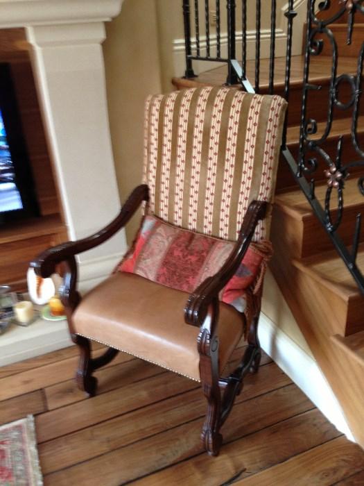 BAU style captains chair upholstered in saddle leather and fabric.  There are 2 of these, go with dining set.