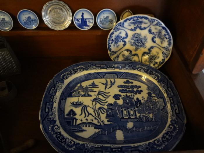 Serni blue Willow china platter, Prussia bowl