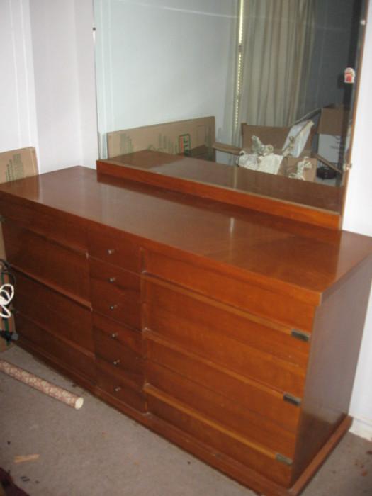 matching 1950s Art Deco dresser with six drawers and mirror
